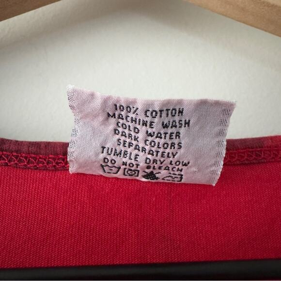 Vintage patchwork style button front Red babydoll Top 3/4 sleeves high low hem L - Picture 12 of 13